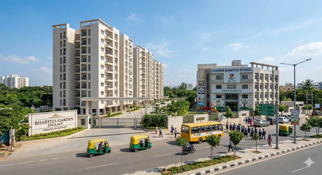 Map and list of top-rated international schools and educational institutions near Bhartiya Garden Enclave in North Bangalore.